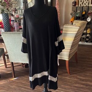 NWT Black V-Neck Dress with Geometric Accents